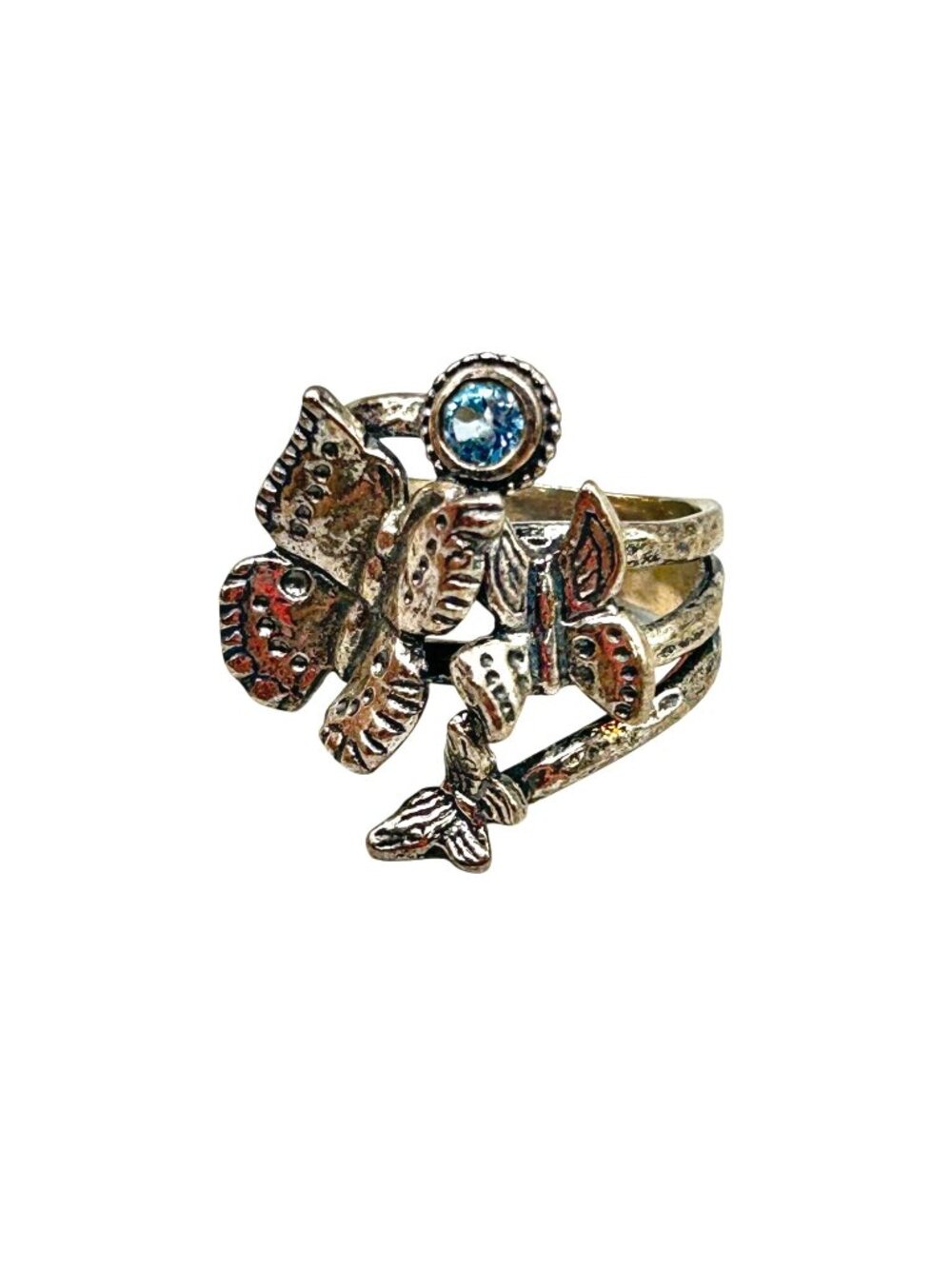 Vintage PZ Paz Creations Ring Size 7 Butterfly Blue Topaz Silver 925 Israel